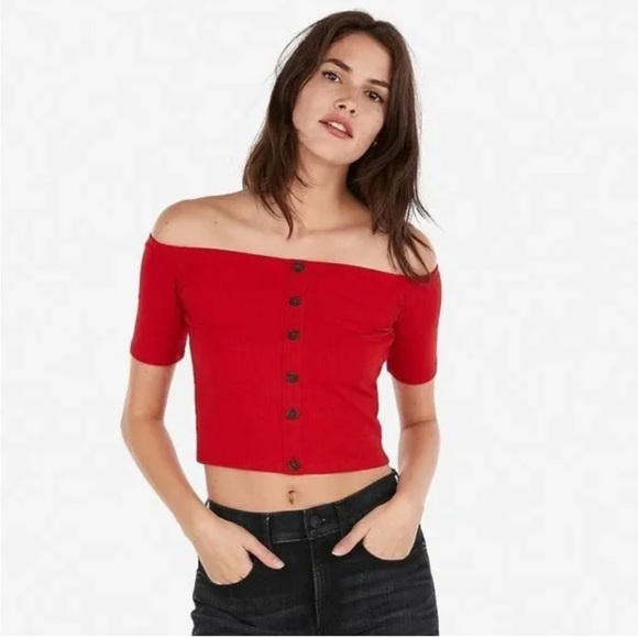 Express Tops - Express | size S | red express Olivia Culpo ribbed off the shoulder crop top